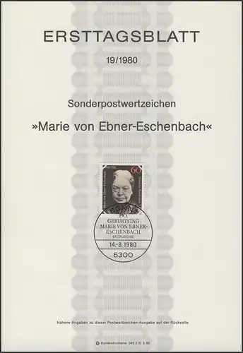 ETB 19/1980 Marie Freiffrau von Ebner-Eschenbach