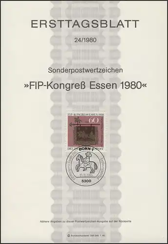 ETB 24/1980 Philatelistenverband FIP-Kongress Essen