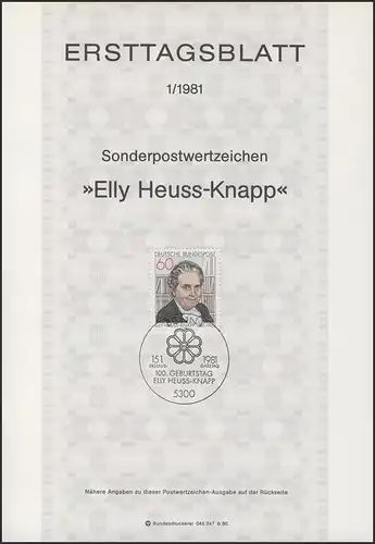 ETB 01/1981 Elly Heuss-Knapp, Politikerin