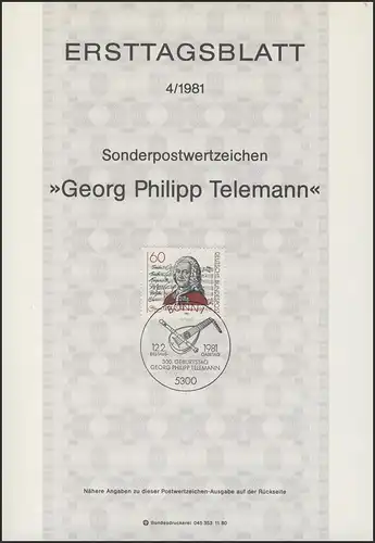 ETB 04/1981 Georg Philipp Telemann, Komponist