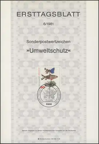 ETB 06/1981 Umweltschutz, Schmetterling, Fisch, Zweig