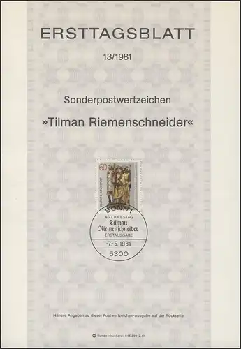 ETB 13/1981 Tilman Riemenschneider, Bildhauer