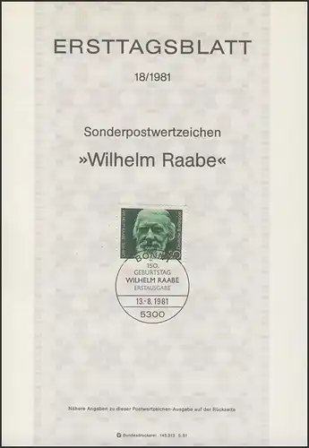 ETB 18/1981 Wilhelm Raabe, Dichter, Erzähler