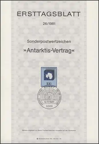 ETB 26/1981 Traité Antarctique.