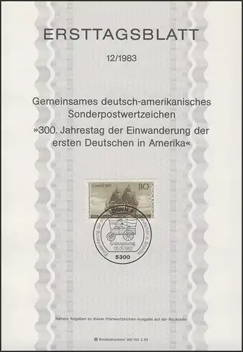 ETB 12/1983 - 300. Jahrestag der Einwanderung der ersten Deutschen in Amerika