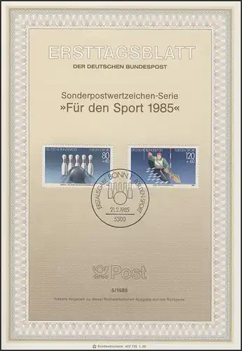 ETB 05/1985 Aide sportive: Keglerbund, Sport de course d'eau douce