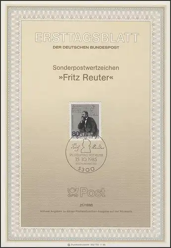 ETB 21/1985 Fritz Reuter, Schriftsteller