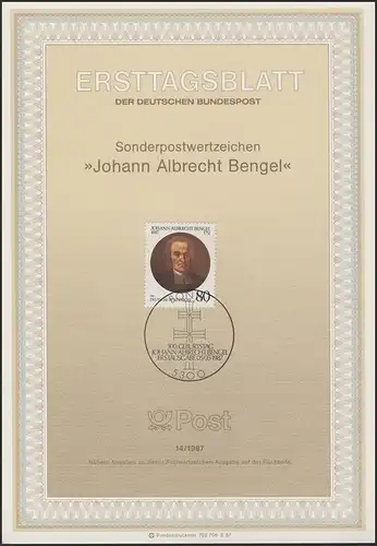 ETB 14/1987 Johann Albrecht Bengel, théologien