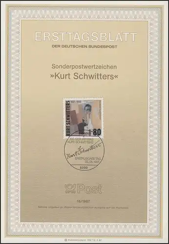 ETB 16/1987 Kurt Schwitters, Maler, Schriftsteller