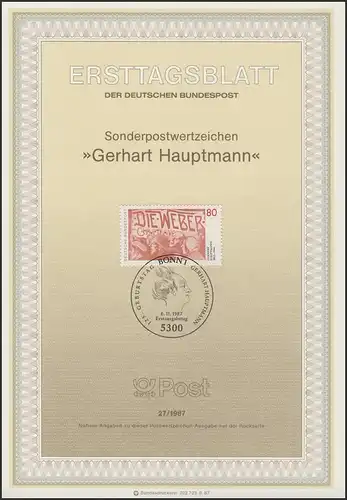 ETB 27/1987 Gerhart Hauptmann, Schriftsteller