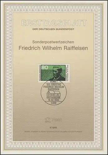 ETB 09/1988 Friedrich Wilhelm Raiffeisen,Sozialreformer