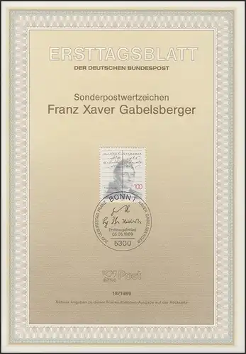 ETB 18/1989 Franz Xaver Gabelsberger, Stenograph