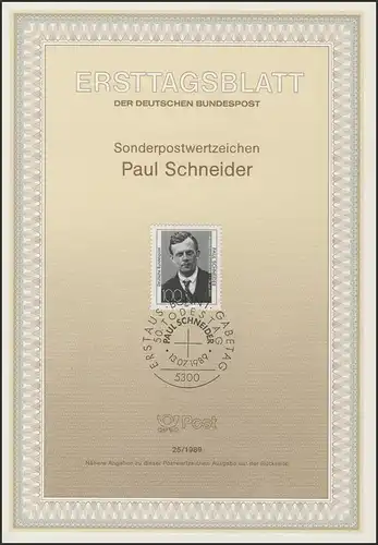 ETB 25/1989 Paul Schneider, Résistanceur