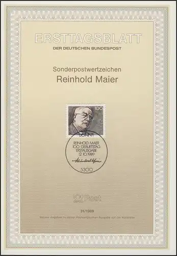ETB 31/1989 Reinhold Maier, Politiker