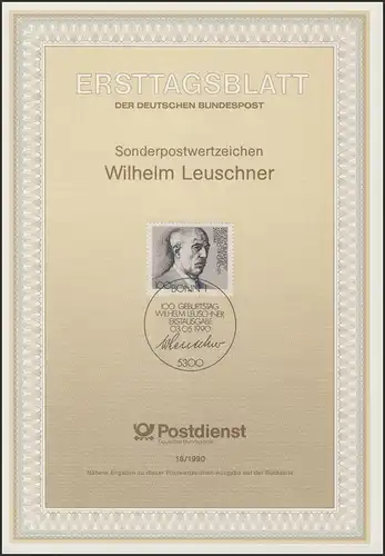 ETB 18/1990 Wilhelm Leuschner, Gewerkschaftsführer