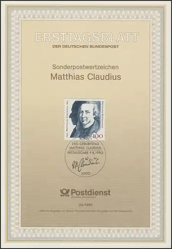ETB 24/1990 - Matthias Claudius, Dichter