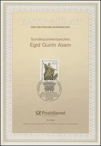 ETB 31/1992 - Egid Quirin Asam, Baumeister