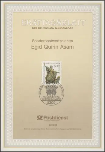 ETB 31/1992 - Egid Quirin Asam, Baumeister