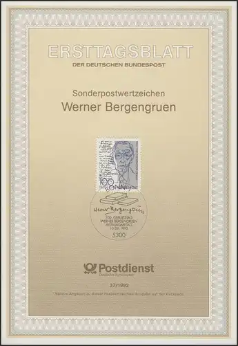 ETB 37/1992 - Werner Bergengruen, Schriftsteller