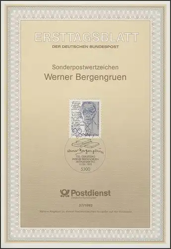 ETB 37/1992 Werner Bergengruen, écrivain