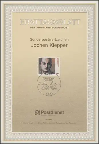 ETB 47/1992 Jochen Klepper, écrivain