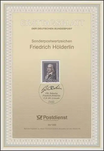 ETB 23/1993 Friedrich Hölderlin, poète