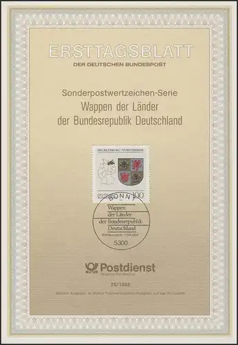 ETB 25/1993 - Wappen der Länder: Mecklenburg-Vorpommern