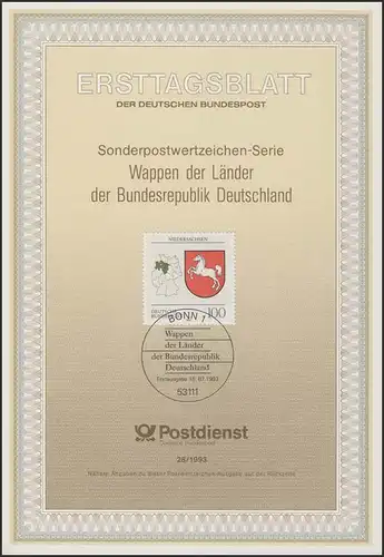 ETB 28/1993 Wappen der Länder: Niedersachsen