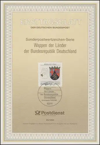 ETB 39/1993 - Wappen der Länder: Rheinland-Pfalz