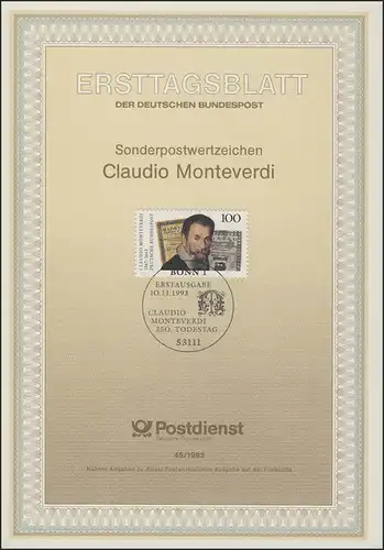 ETB 45/1993 Claudio Monteverdi, compositeur