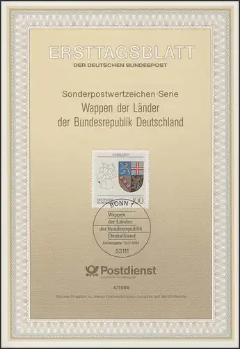 ETB 04/1994 - Wappen der Länder: Saarland