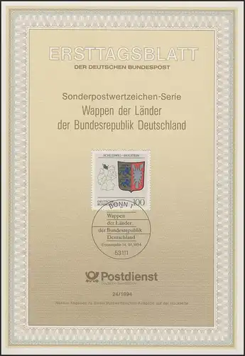 ETB 24/1994 Armoiries des Länder: Schleswig-Holstein