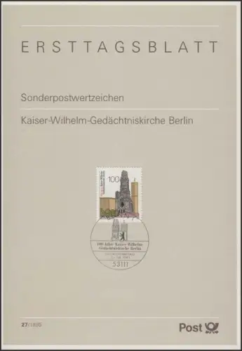 ETB 27/1995 Eglise du Souvenir de l'empereur Guillaume