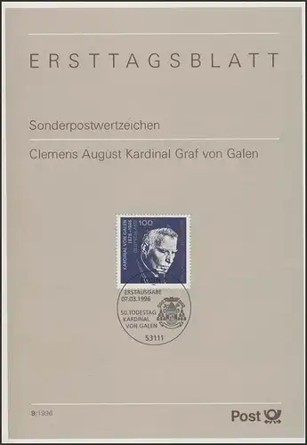 ETB 09/1996 - Clemens August Graf von Galen, Bischof