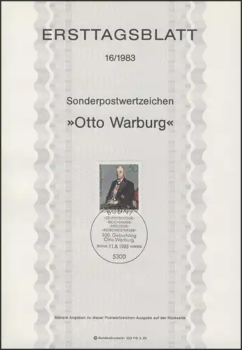 ETB 16/1983 Otto Warburg, Chemiker