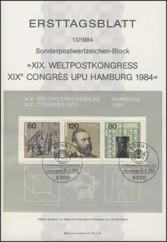 ETB 13/1984 Block: Weltpostkongress