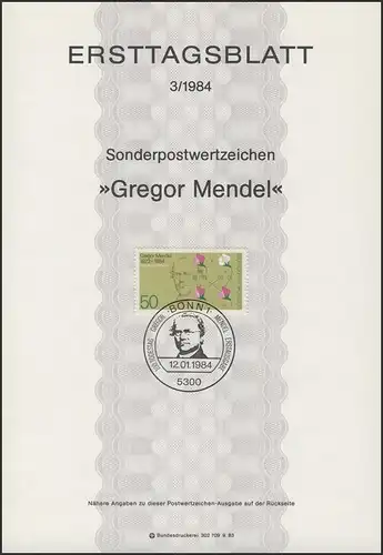 ETB 03/1984 Gregor Johann Mendel, Mönch Héritage