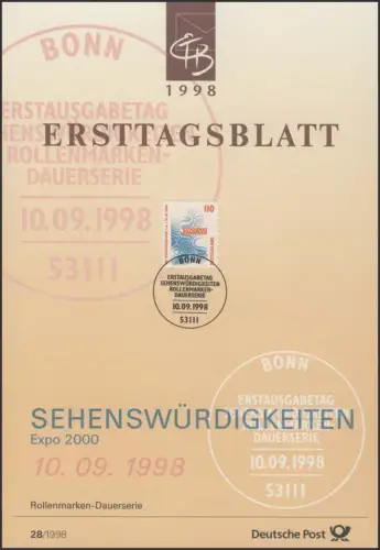 ETB 28/1998 SWK 110 Pf. Expo 2000, Hannover