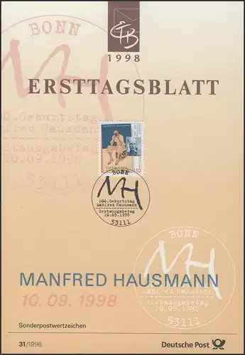 ETB 31/1998 Manfred Hausmann, écrivain