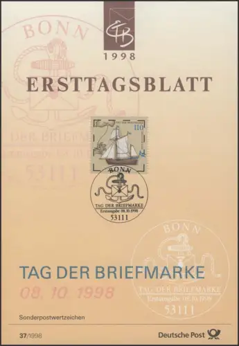 ETB 37/1998 Tag der Briefmarke Postjacht Hiorten