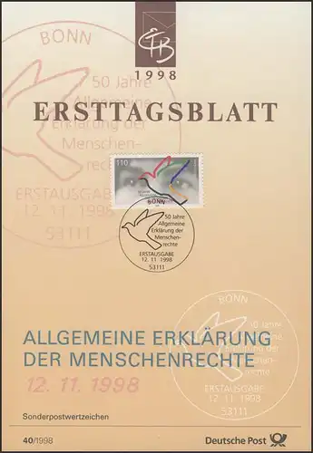 ETB 40/1998 - Menschenrechte, Augen, Friedenstaube