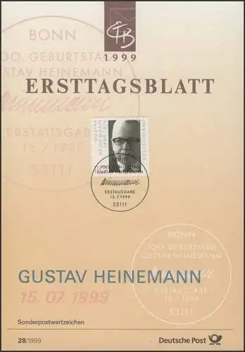 ETB 28/1999 - Gustav Heinemann, Poltiker