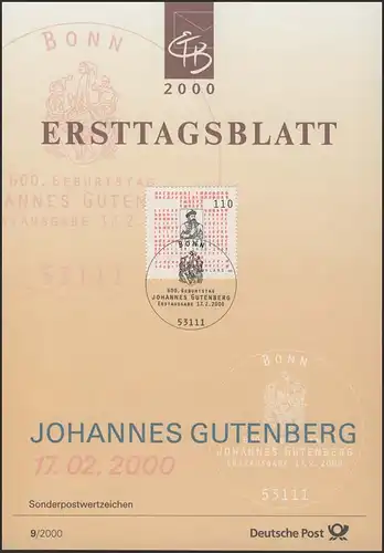 ETB 09/2000 Johannes Gutenberg, Erfinder des Buchdrucks