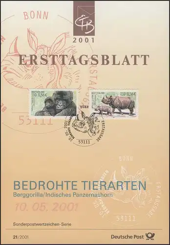 ETB 21/2001 Bedrohte Tierarten, Gorilla, Panzernashorn