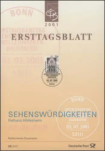 ETB 29/2001 - SWK 3,68 Euro / 720 Pf. - Rathaus, Hildesheim