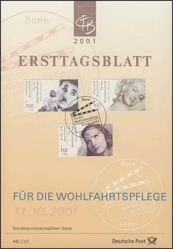 ETB 43+43a/2001 Wohlfahrt Filmschauspieler, Chaplin, Monroe, Garbo, Gabin
