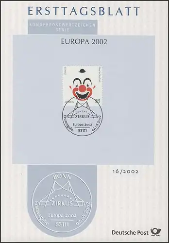 ETB 16/2002 - Europe CEPT: cirque, clown riant