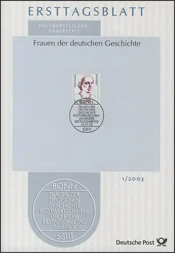 ETB 01/2003 Femmes de l'histoire allemande Marie Juchacz 1,00 Euro
