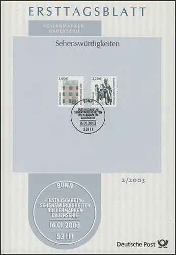 ETB 02/2003 SWK Beethovenhaus Bonn 1,44 / Fontane-Denkmal Neuruppin 2,20