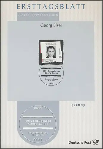 ETB 05/2003 Georg Elser, Widerstandskämpfer, Antifaschist